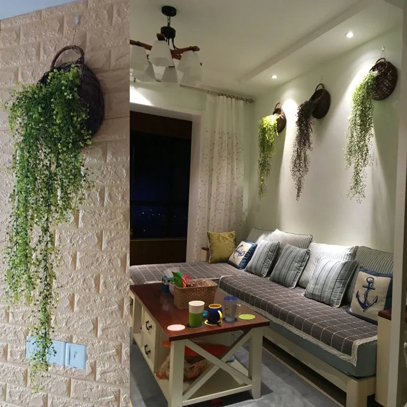 décoration murale en rotin avec feuilles et cloche dorée - vue 5 sur 11