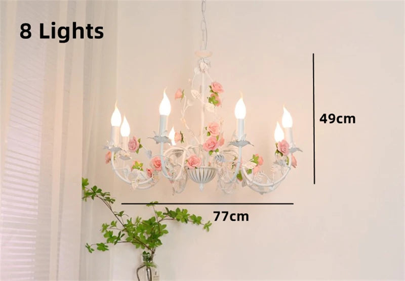 lustre en fer forgé avec décor de roses romantiques fleurs pastorales