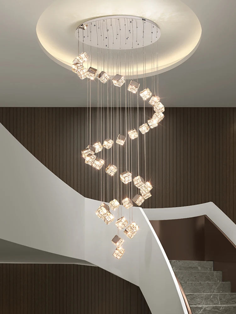 Modern Light Luxury K9 Crystal Villa Living Room Elevated loft Apartment Jumping Floor Rotating Hotel Duplex Floor Pendant Light - vue 2 sur 7