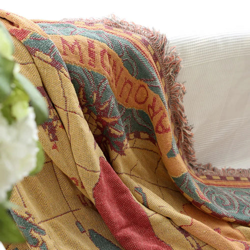 Plaid bohème coton motif carte du monde salon