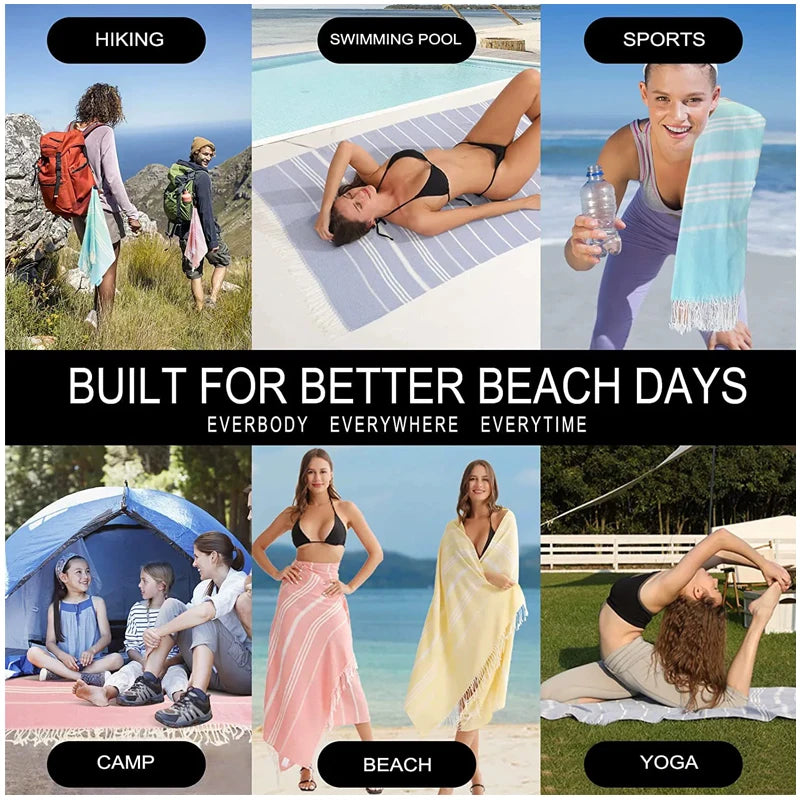 serviette de plage turque rayures franges seche rapide - vue 7 sur 7