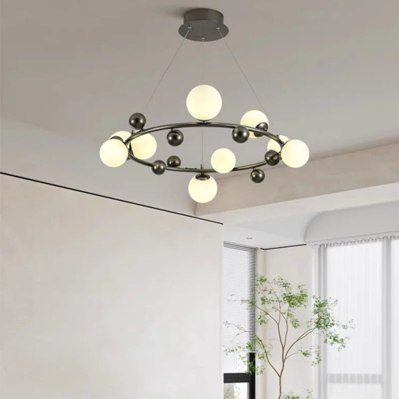 suspension moderne en métal et verre blanc design élégant et réglable - vue 4 sur 13