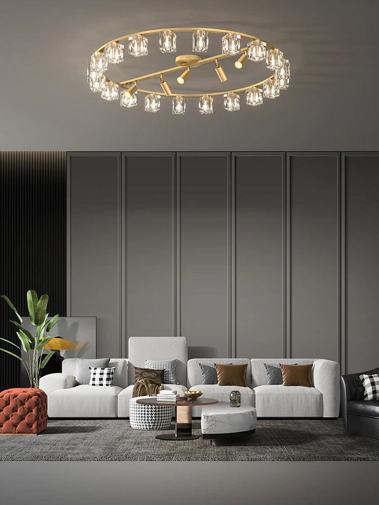 lustre en cuivre et cristal pour décoration moderne 2024 - vue 4 sur 10