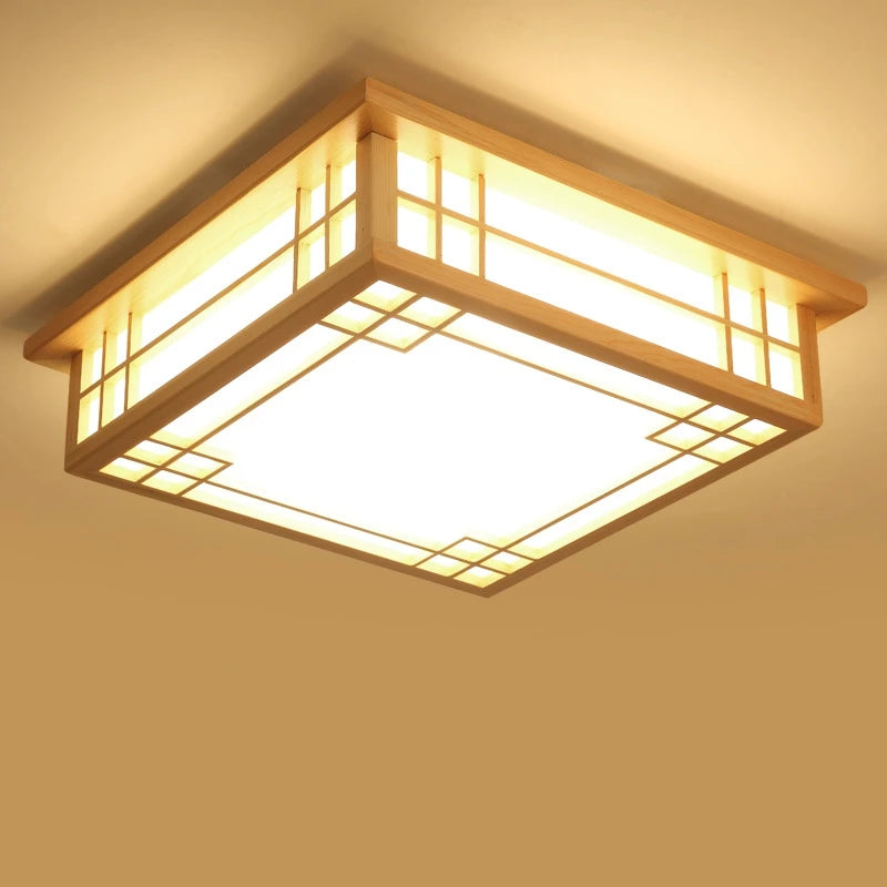 Plafonnier nordique en bois massif carré led décoratif - vue 4 sur 5