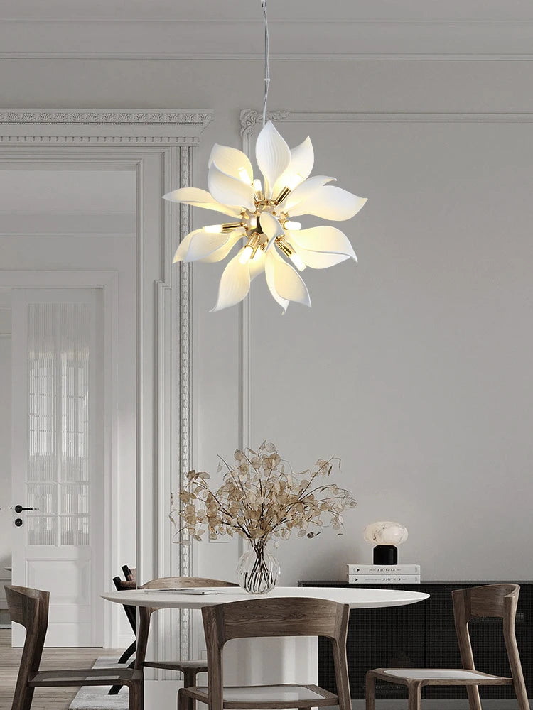lustre carré en céramique avec pétales de fleurs suspendu - vue 5 sur 14