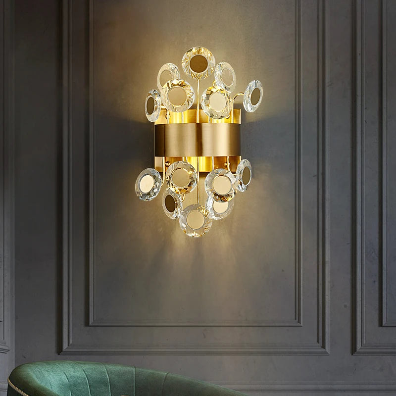 applique murale design moderne éclairage pour chambre à coucher en cristal or brossé décoration de la maison led - vue 5 sur 7