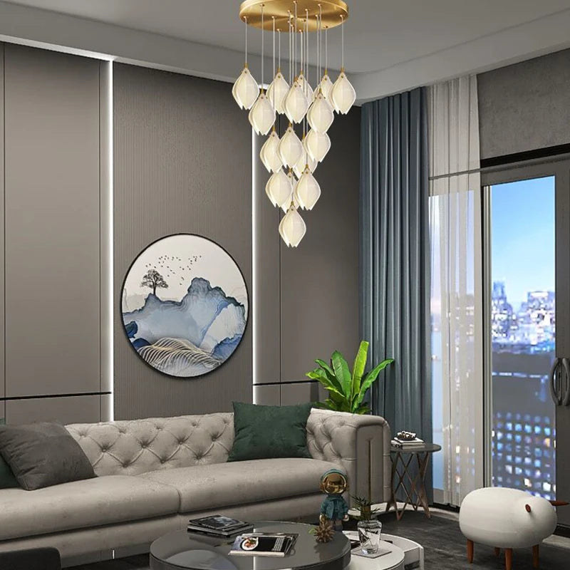 lustre led moderne en céramique en forme de pétales décoratif - vue 4 sur 14