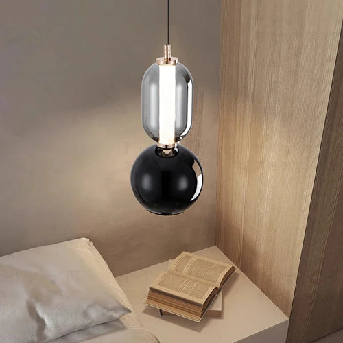 Kreative Pendelleuchte aus Glas und Eisen im nordischen Stil - vue 3 sur 9