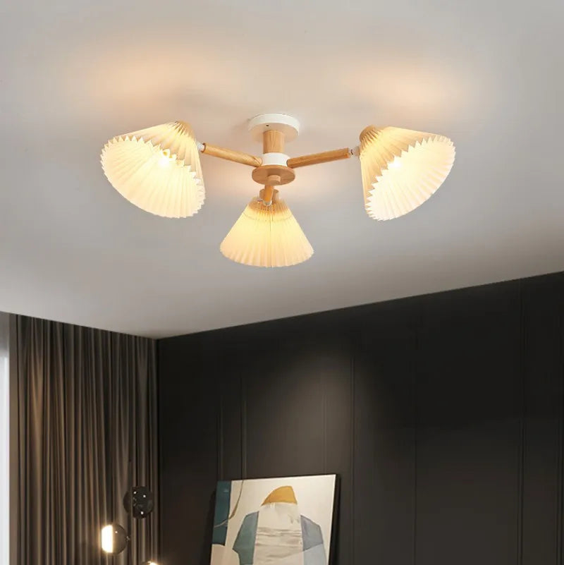 lustre moderne nordique en bois parapluie plissé pour maison