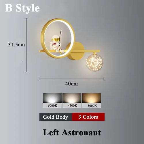 applique murale led créative lune astronaute décoration pour enfant - vue 23 sur 23