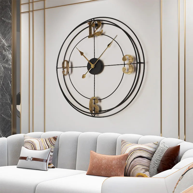 Iron Silent Wall Clock for Living Room, Simple Decoration, Metal Clock