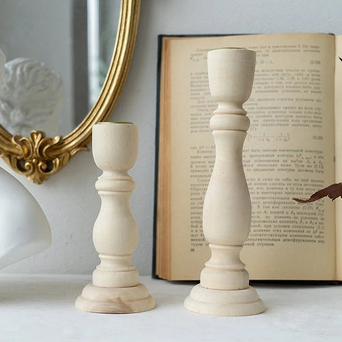 lot de 3 bougeoirs vintage en bois pour décoration élégante