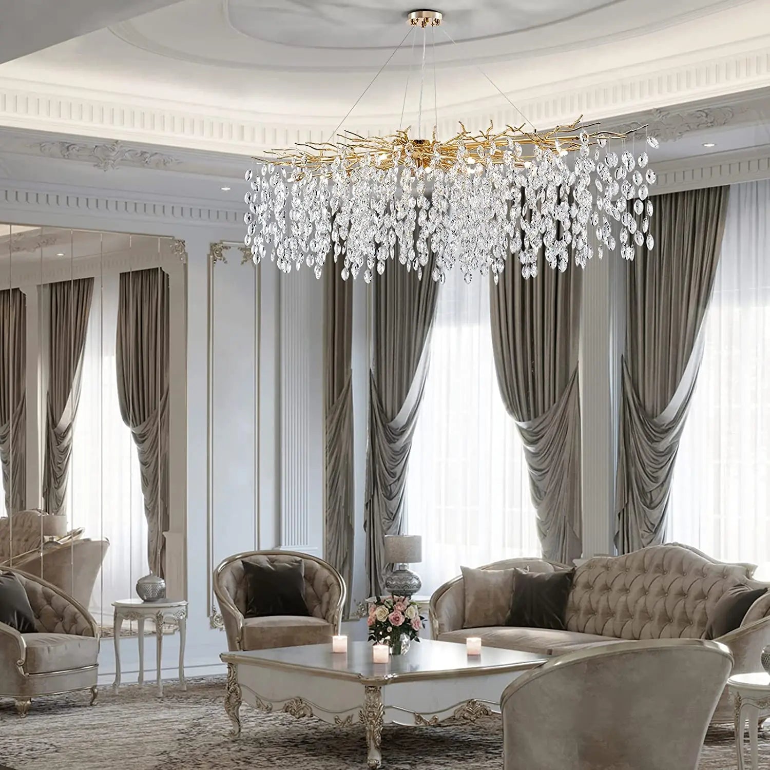 lustre en cristal de luxe avec branches led pour intérieur moderne - vue 4 sur 14