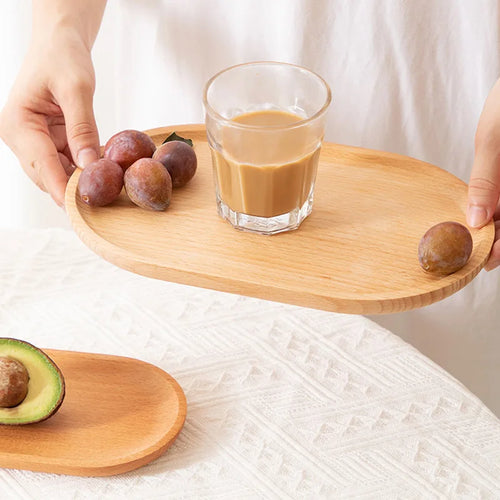 Wood Beech Plate Fruit Plate Oval Pallet trays decorative Candy Rectangular Dessert Dinner Tableware Tray, Kitchen Accessories - vue 4 sur 16