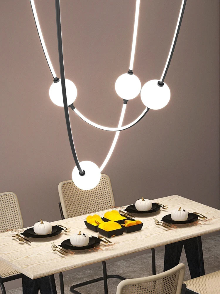 lustre moderne nordique lumineux à ligne incurvée intérieur extérieur