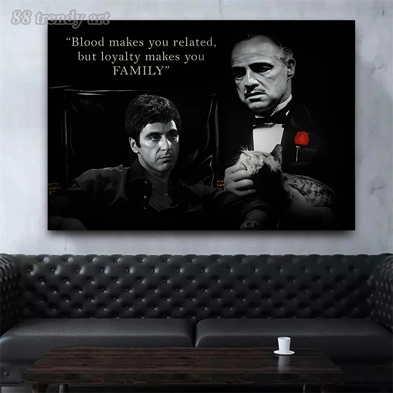 Black and White Movie Scarface and Godfather Canvas Painting Tony Montana , Don Vito Corleone Quotes Posters Pictures Home Decor