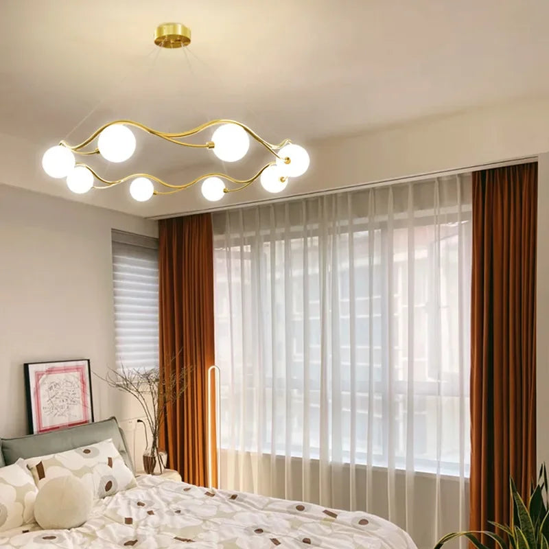 lustre royal de luxe en or avec boule de verre led - vue 5 sur 9