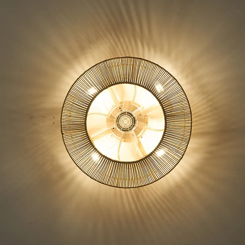 Ventilateur de plafond avec lumière rétro fait à la main en rotin de bambou ventilateur invisible lumières moderne simple Wabi-Sabi lampe de ventilateur de plafond d'îlot de cuisine - vue 7 sur 7