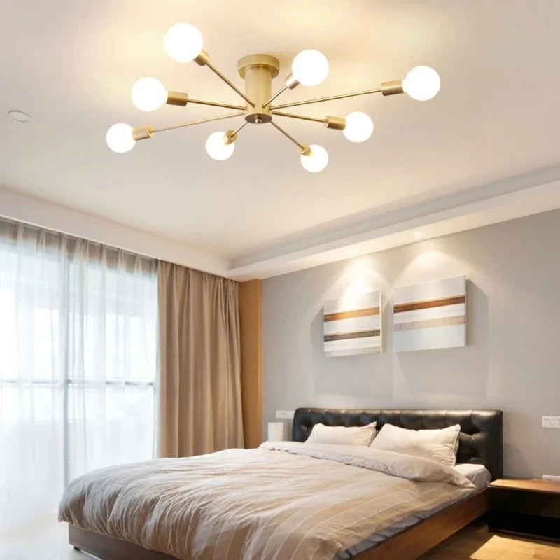 Moderne Créatif LED Plafonnier Lustre Spoutnik Lumière Semi-intégré Nordique Décor À La Maison Luminaires pour Chambre Salon