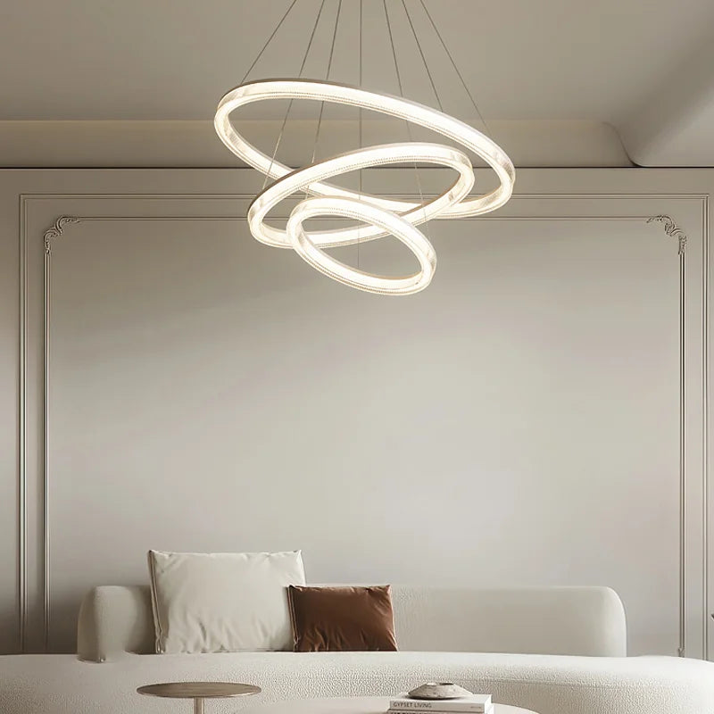 Modern Nordic LED Chandeliers For Living Rooms, Bedrooms, Restaurants, Kitchens, Chandeliers, White Circular 3-ring Design - vue 5 sur 10