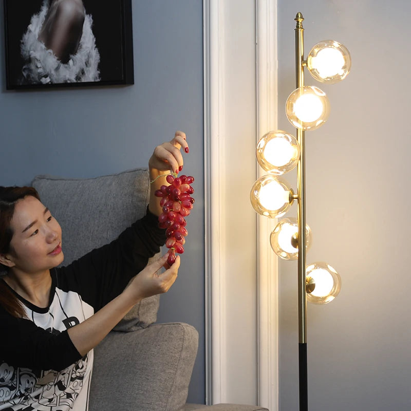lampadaire led bicolore moderne en verre et fer marbre - vue 4 sur 6