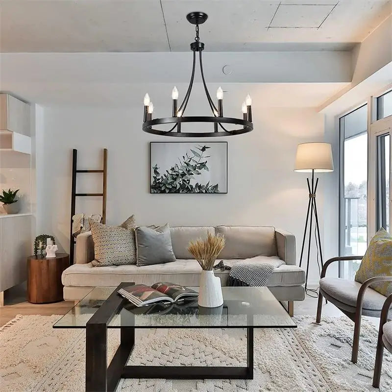 Amérique Fer Forgé Lustre En Cristal Plafonnier E14 LED Bougies Éclairage 5 Têtes Luminaire Intérieur Salon Chambre - vue 4 sur 5