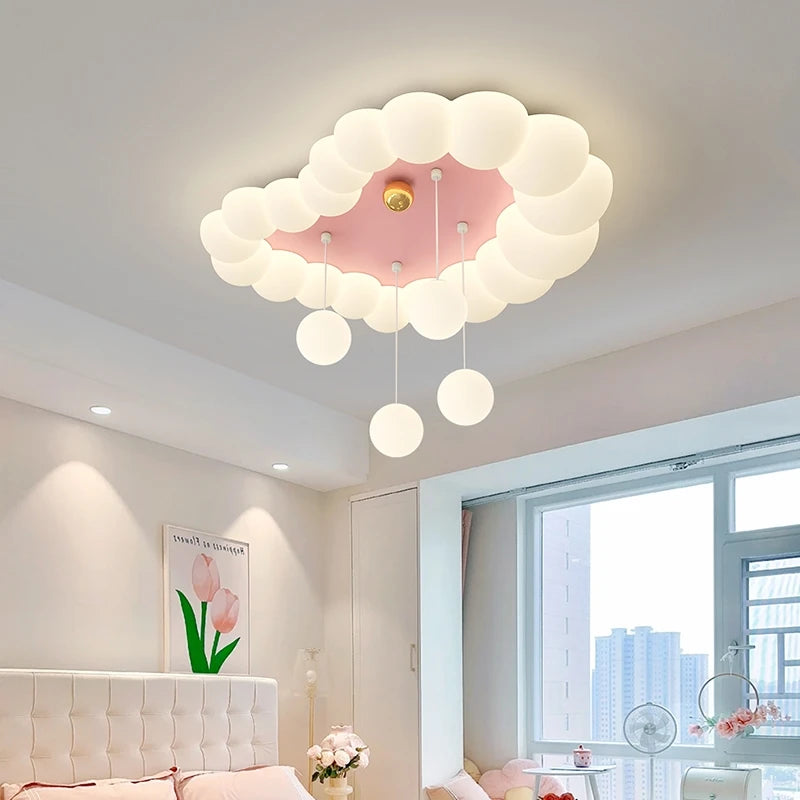 Nordic Cloud Ceiling Lamps Bedroom Ceiling Light Pink White Bubble Design Children's Room Chandelier Lights for Princess Room - vue 3 sur 12