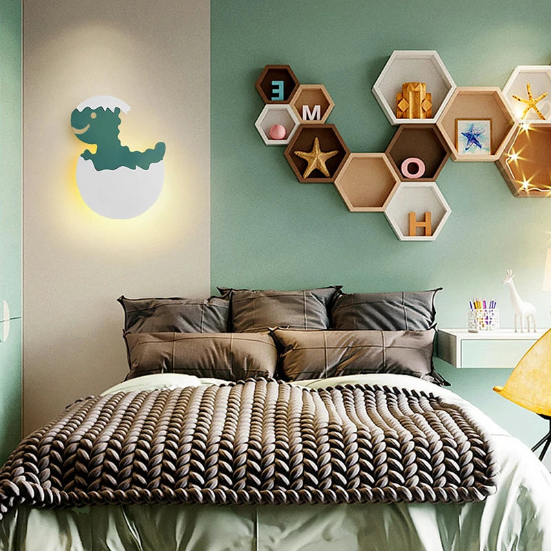 applique murale LED enfant dinosaure forme d'oeuf dessin animé chambre chevet pour fille garçon bébé chambre de bébé - vue 5 sur 8