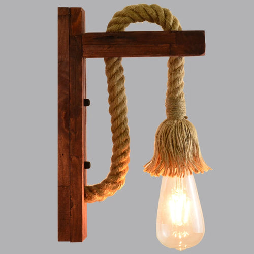 Vintage Industrie-Wandleuchte aus Holz und Hanfseil LED LOFT - vue 10 sur 15
