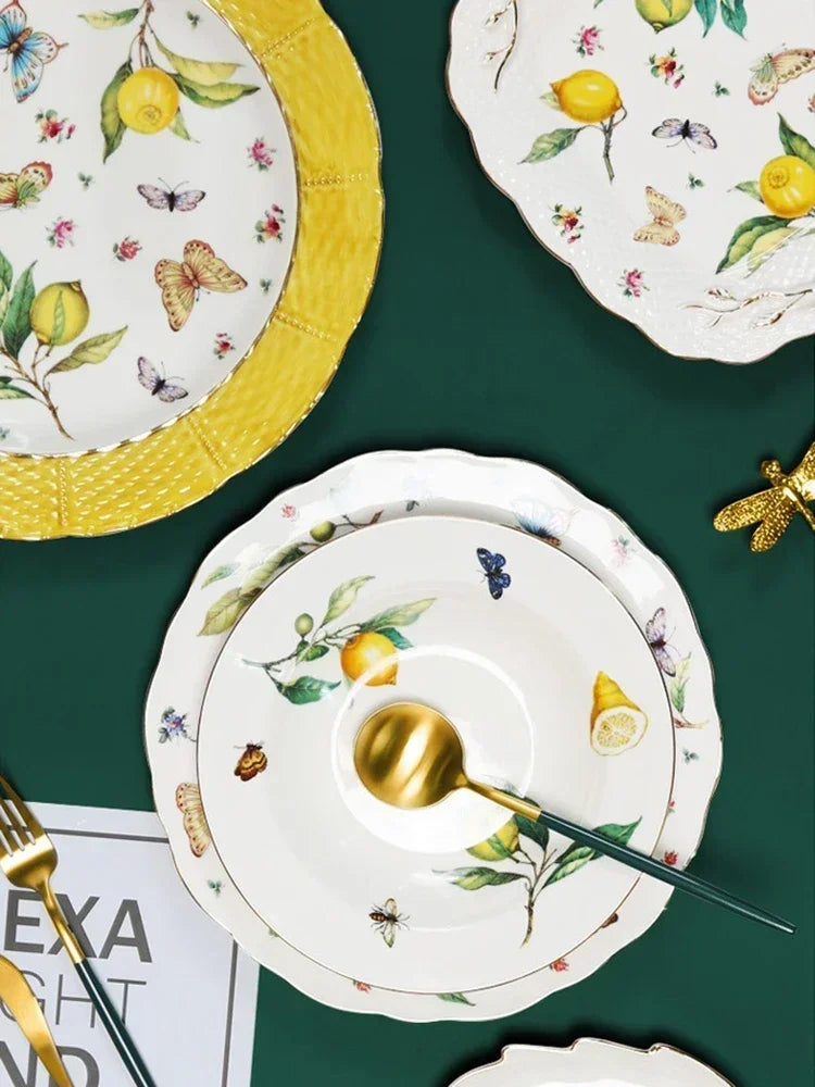 assiette ceramique motif citron style europeen elegante table - vue 6 sur 7