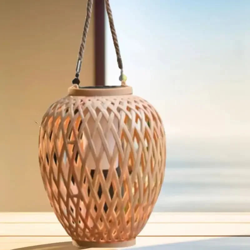 lanterne solaire extérieure en tissage imitation bambou pour jardin décoratif - vue 4 sur 7