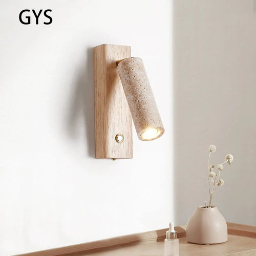Applique murale led rotative avec interrupteur en bois wabi-sabi