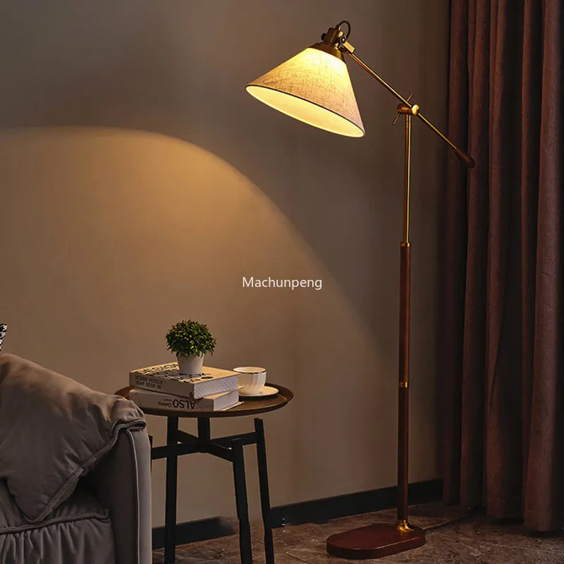 lampadaire bois massif abat-jour pied moderne - vue 3 sur 7