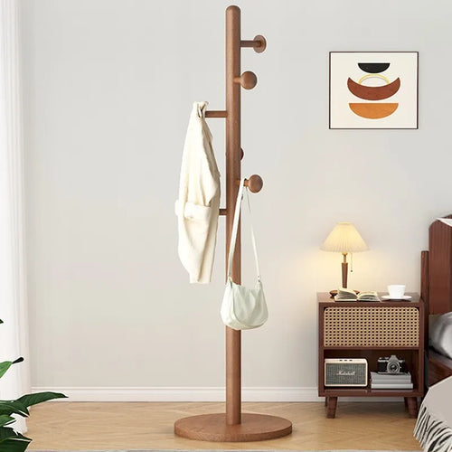 X&D Solid Wood Coat Rack, Floor Hanging Clothes Rack Simple Modern Bag Rack Bedroom Household Single Pole Vertical Drying Rack - vue 5 sur 12