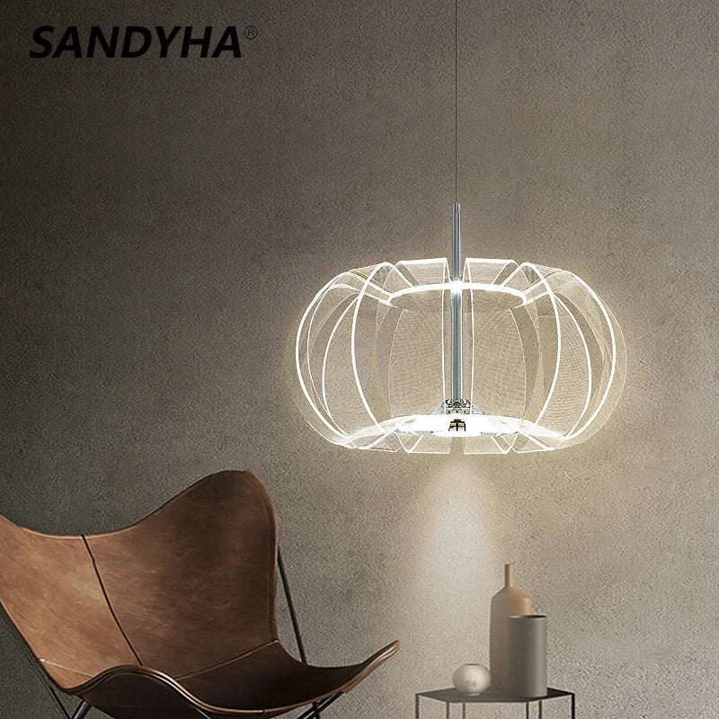 SANDYHA Art moderne rond acrylique lustres Lampara Techo Lampe Lustre Salon Abat-jour pour salle à manger Salon chambre lumières - vue 3 sur 7