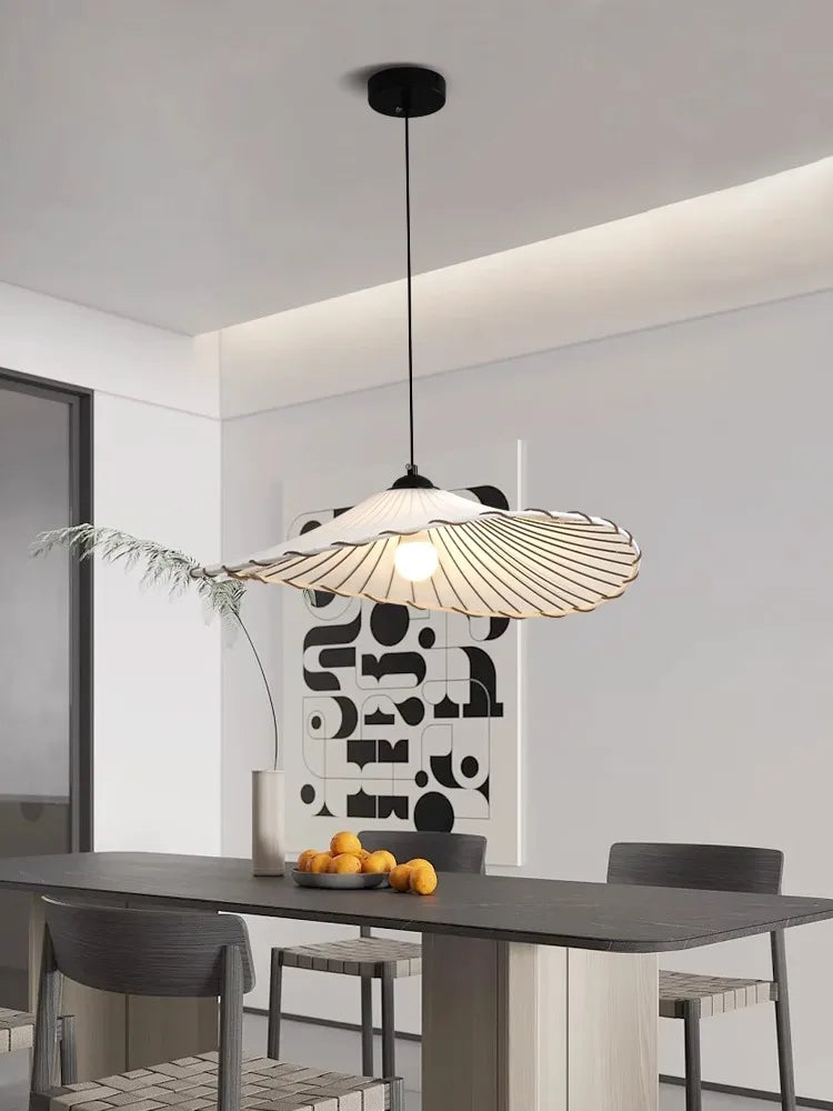 lustre créatif en coton lin avec lumière led nordique - vue 3 sur 9