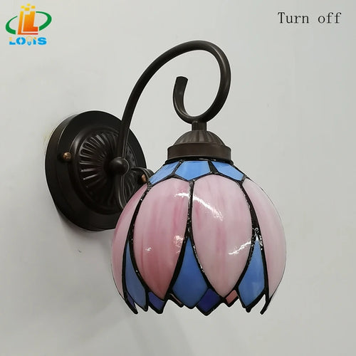 applique murale lotus style tiffany verre courbé éclairage moderne - vue 5 sur 5
