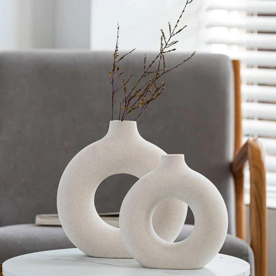 vase circulaire en céramique pour décoration intérieure et fleurs - vue 2 sur 12