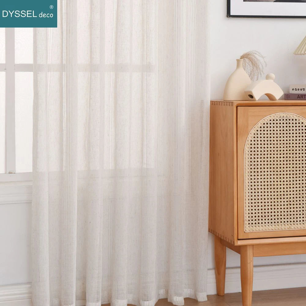 Rideau moderne rayé style lin pour salon chambre - vue 2 sur 7