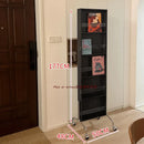 Adjustable solid wood full body mirror, magazine bookshelf mirror, floor standing retro with wheel fitting mirror