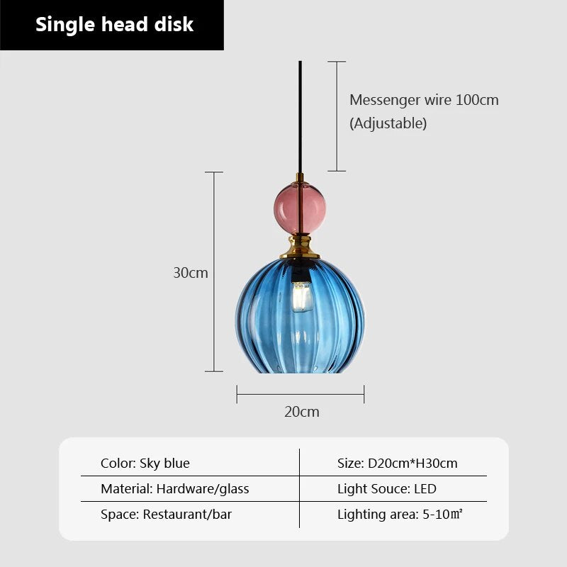 Bonbonfarbene Pendelleuchte aus Glas für die Wohnungsdekoration