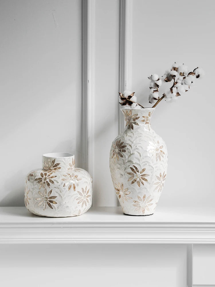 Ahunderjiaz-French Vintage Shell Vase, Living Room Countertop, Flower Arrangement, Home Decorations, Photography Props, 2024