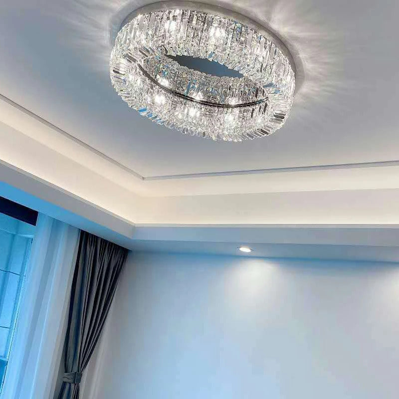lustre en cristal moderne doré argenté à led pour décoration intérieure - vue 6 sur 16