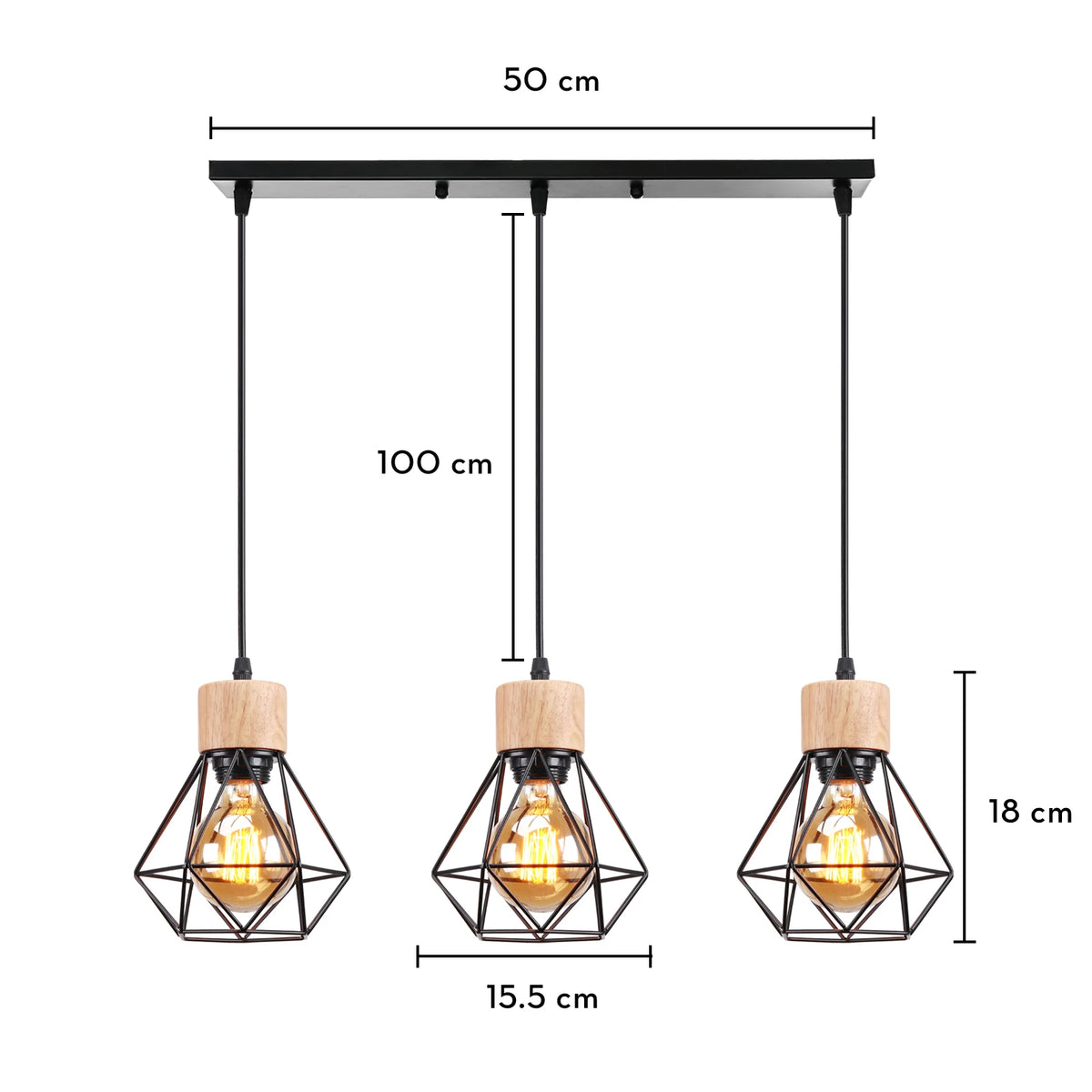 Vintage Pendelleuchte aus Holz im Industrie-Stil LED-Leuchte - vue 14 sur 14