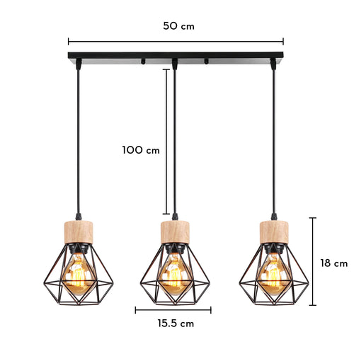 Vintage Pendelleuchte aus Holz im Industrie-Stil LED-Leuchte - vue 14 sur 14