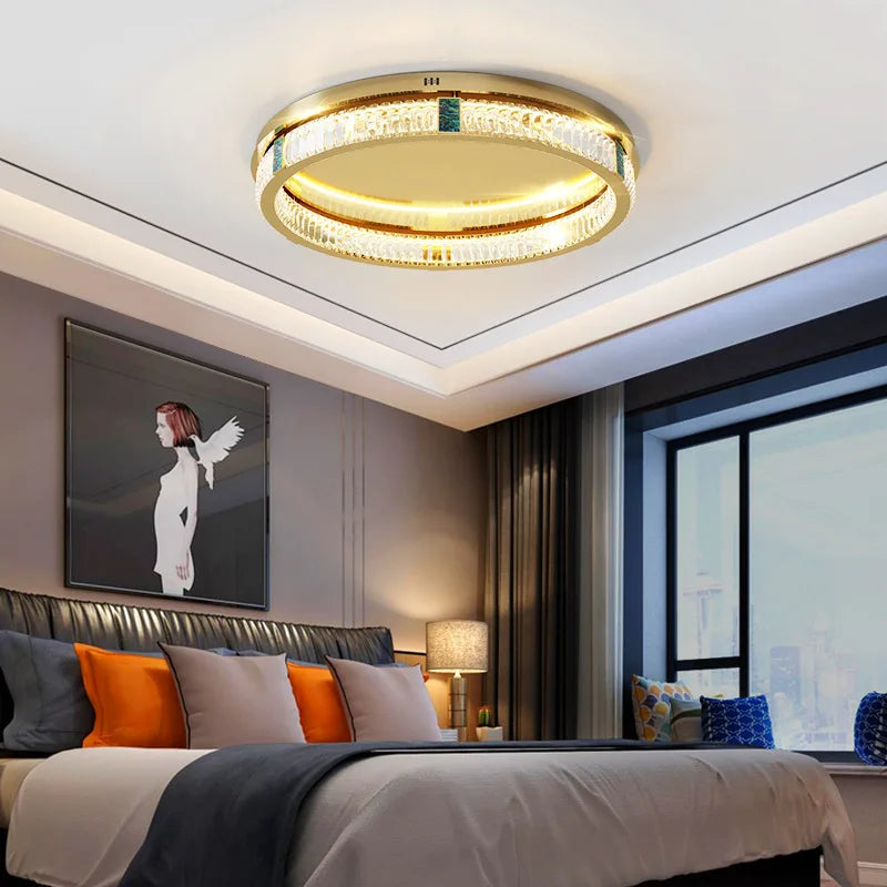 lustre moderne en cristal rond à 3 couches avec led - vue 5 sur 15