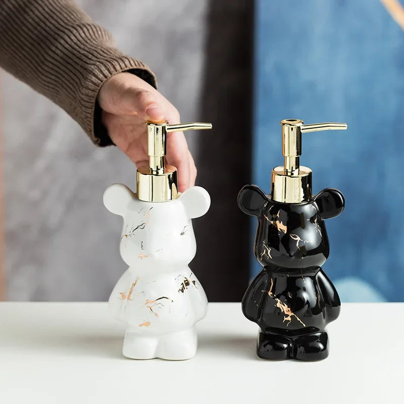 distributeur de savon en céramique ourson marbré pour salle de bain - vue 5 sur 7