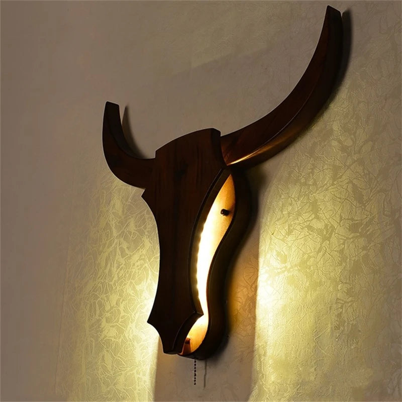 applique murale led style animal vache en bois vintage moderne - vue 4 sur 6
