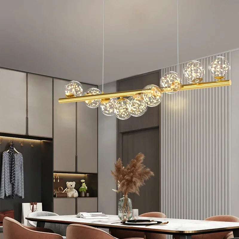 lustre nordique longue boule de verre or pour bar - vue 3 sur 12