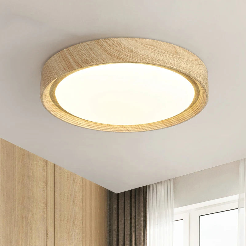 Plafonnier led en bois rond pour décoration intérieure - vue 5 sur 12